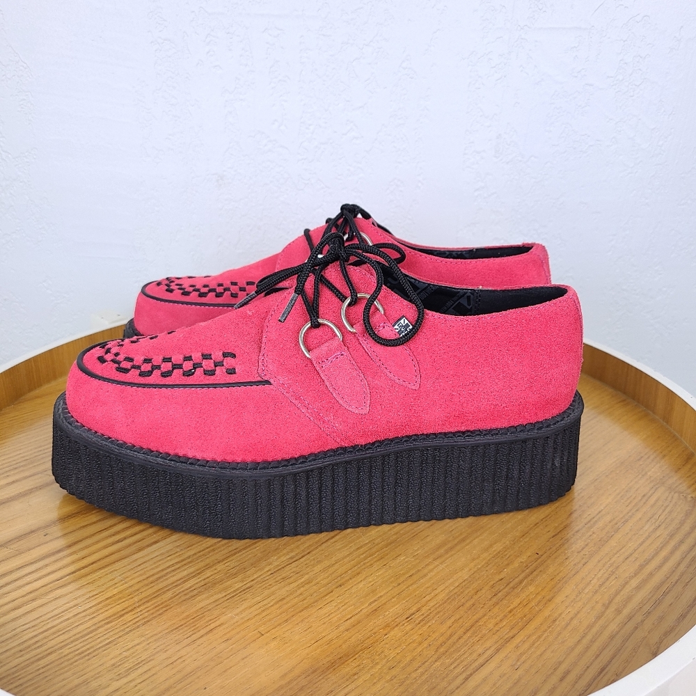 TUK Red Suede Viva Mondo Platform Creepers